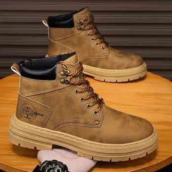 2024 winter new high-top Martin boots men s trend versatile platform casual leather shoes tooling board shoes trendy shoes men 39