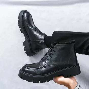 2024 winter new Martin boots men s big head high-top tooling boots trendy retro warm thick-soled men s boots fashionable 38 чёрный