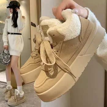 2024 Winter Plus Velvet Белые корейские кроссовки на платформе для женщин - G6661 38 коричневый