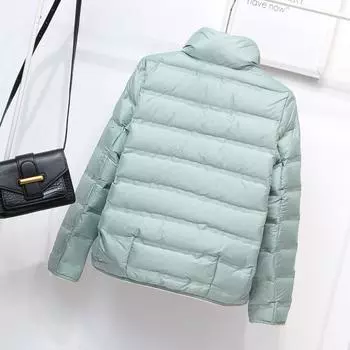 2024 winter short rubber pressure stand-up collar light down jacket women s fashion slim fit fresh contrasting color light jacket M