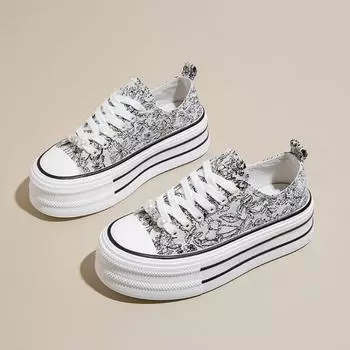 2024 Women canvas Sneakers Platform Shoes Patchwork Casual Sport Shoes Ladies Outdoor Vulcanized Shoes Zapatillas Mujer 35 чёрный