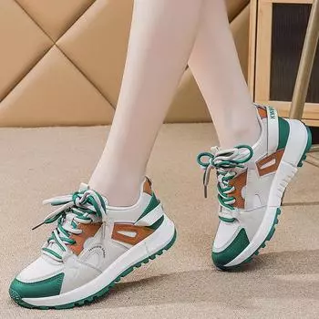 2024 Женские осенние кроссовки на платформе, модные, на шнуровке, повседневные, дышащие, сетчатые, удобные, для ходьбы, массивные кроссовки, кроссовки, обувь 35 зелёный