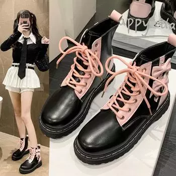 2024 Women s Boots Versatile and Comfortable Women s Thick-soled Short Boots Rock Elegant Bow Decorated Lace Up Fashion Boots 35 розовый