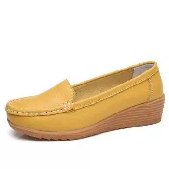 2024 Women Shoes Autumn Leather Round Toe Wedge Heel Casual Shoes Zapatos Mujer Women s Comfortable Work Shoes Slip-on Loafers 35 белый