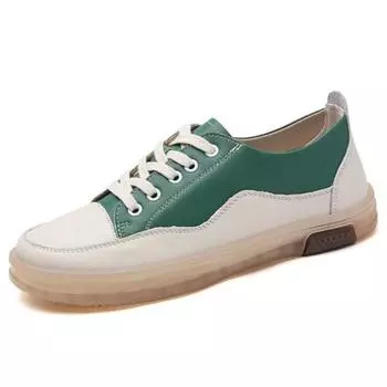 2024 Women Spring Sneakers New Genuine Leather Trend Color Matching Women Shoes Flat Lace-up Casual Girl Student Shoes 35 чёрный