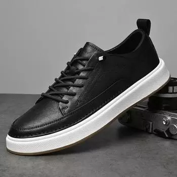 2024New Men Casual Leather Tenis Masculino Shoe Fashion Genuine Leather Outdoor Non-slip Comfortable Walking Shoe Zapatos Hombre 38 чёрный