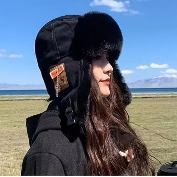 2025 1pc Retro Lei Feng-Inspired Plush Winter Hunting Hat, Lightweight Polyester 100% Fitted Flying Cap with Ear Protection,