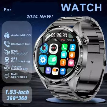 2025 5 PRO Smart Watch Men Watch 4 Pro обновленная версия AMOLED HD экран Bluetooth вызов GPS NFC пульсометр SmartWatches Silicone strap чёрный