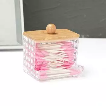 2025 Acrylic Storage Box Bathroom Jar Makeup Organizer Cotton Round Pad Holder Cotton Swab Qtip Holder Dispenser with Bamboo Lid