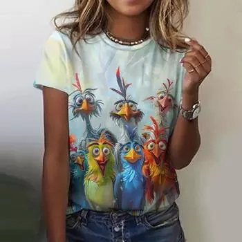 2025 Animal Fun Chicken 3d футболка модная футболка с круглым вырезом женская одежда женские футболки Harajuku повседневные с коротким рукавом L