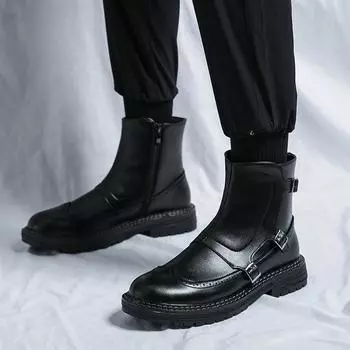 2025 autumn and winter new casual men s shoes Martin boots high-top shoes trendy versatile fashion youth leather shoes men 38 чёрный