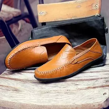 2025 autumn breathable men s British Korean version casual leather shoes soft leather soft sole one pedal Doudou shoes men s work shoes men 39 чёрный