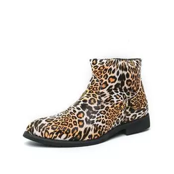 2025 Autumn Leopard Ankle Boots For Man Big Size 46 Pointed Man Dress Shoes Business Casual Men s Leather Boot botas para hombre 39