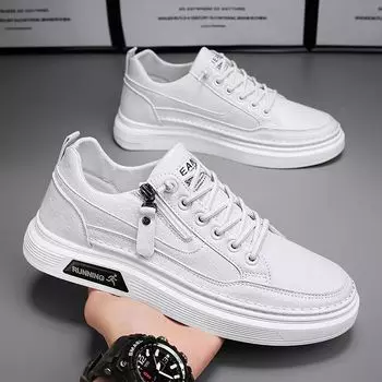 2025 autumn new men s shoes running sports versatile white shoes men s casual leather surface one pedal board shoes trendy shoes 39 бежевый