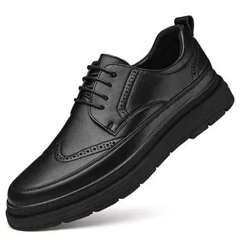 2025 autumn new men s two-layer cowhide lace-up heightening flat baseplate shoes men s trendy leathershoes 38