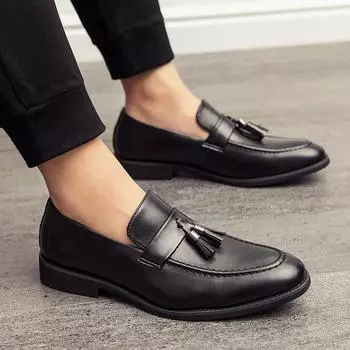 2025 autumn new soft-soled business casual leather shoes 38-46 men s British lazy leather shoes 38 чёрный