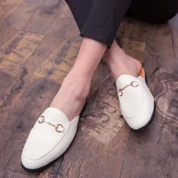 2025 autumn outer wear bag head half slippers men s British Doudou cool slippers heelless lazy shoes couple shoes 36 белый