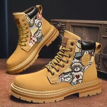 2025 autumn winter New plush warm thick bottom outdoor hiking snow boots retro style high-top men casual sneakers Botas Hombre 39 чёрный