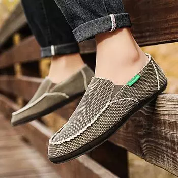 2025 casual shoes men s spring lightweight canvas one-pedal men s shoes large size glove shoes are now Shoes 39 черный серый