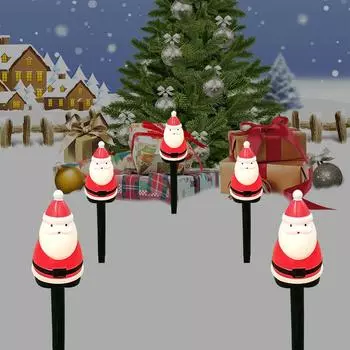 2025 Christmas Solar Stake Lights Waterproof Battery Santa Claus Lawn Lights Pathway Christmas Decorations LED Lights Lawn 570 5 LED