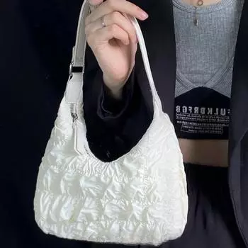 2025 Cloud Pleated Dumpling Bag - Милая сумка-подмышка Cream Puff для студентов грязно-белый
