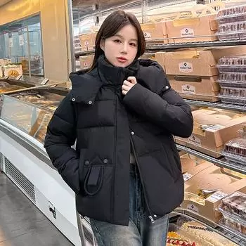 2025 Cotton Jacket Women s New Padded Jacket Korean Version Hooded Loose Short Jacket Thickened Winter Cotton Jacket M
