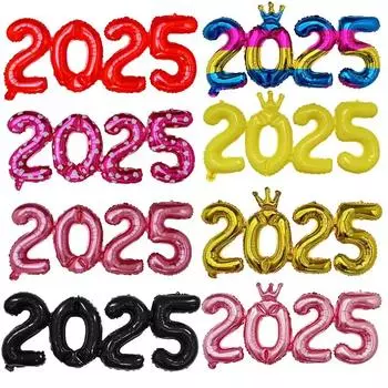 2025 Фольгированные шары с короной и цифрами С Новым годом Украшение для вечеринки Фотобудка Реквизит Товары Рождественский домашний декор Навидад 2024 1pcs