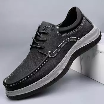 2025 Genuine Leather Mens Formal Shoes Luxury Brand Outdoor Comfy Business Dress Shoes Men’s Breathable Office Loafers Mocassins 38 чёрный