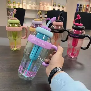 2025 Good-looking Summer Plastic Cup Milky Tea Cup Lucky Belly Cup Cute Wind Belt Straw Water Bottle 1300ML 1300ML зелёный