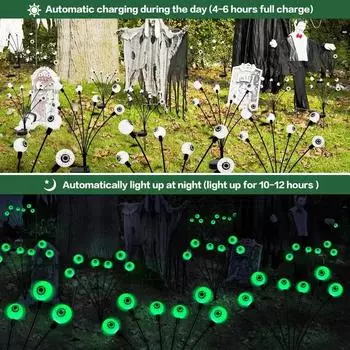2025 Halloween Outdoor Solar Powered Scary Eyeball Lights Led Green Eyeball Blinking Firefly Lights Waterproof Solar Path Lights 1PCS