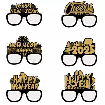 2025 Happy New Year Glasses Frame Black Golden Paperboard Glasses Celebrate New Year 2025 Photo Props Happy New Year Party Decor