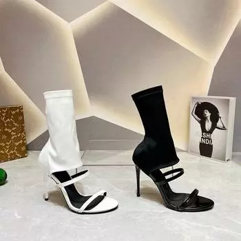 2025 Internet celebrity popular sandals women s summer word strap Roman high heels niche white stiletto open toe cool boots 34 белый