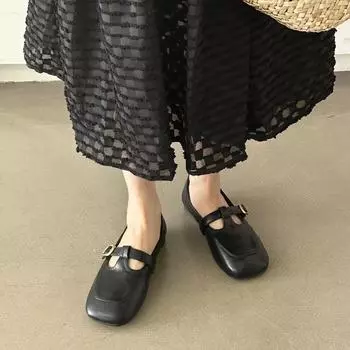 2025 Korean version of flat-bottomed Loafu Doudou shoes children s T-buckle shallow mouth work single shoes women 35 коричневый