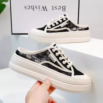 2025 Korean version summer new half tray white shoes women s ins breathable student height increase casual women s shoes street shot Q2650 35 бежевый