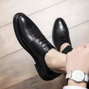 2025 Korean version trend small leather shoes men s leather shoes men s British style fashion business leisure height increase with suit brown 38 чёрный