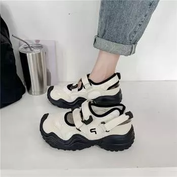 2025 Лето Новые Туфли Mary Jane Retro Ugly женские сетчатые сандалии с толстым дном и полыми резиновыми покрышками нескользящие кроссовки 36 бежевый