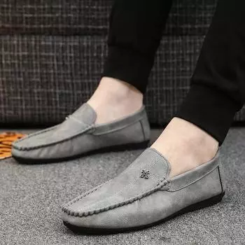 2025 low-top casual leather beanie shoes men s spring new British soft-soled driving men s shoes overfitting lazy tide shoes 39 чёрный