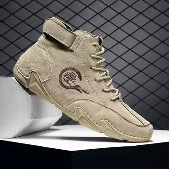 2025 Men Boots Casual Leather Luxury High Top Sneakers Luxury Loafer Shoes for Men Motorcycle Ankle Boots 2023 New In Footwear 38 хаки