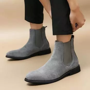 2025 Men s Martin Boots Fashion High Top Men s Shoes Versatile Casual Leather Shoes Men s Korean Version Foot Set Large Size Leather Boots Shoes 38 серый