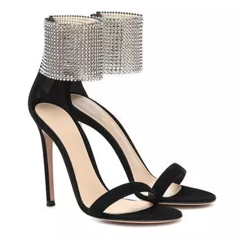 2025 New Amazon Stiletto Plus Size Women s Sandals Foreign Trade Word with Rhinestone High Heels 40 чёрный