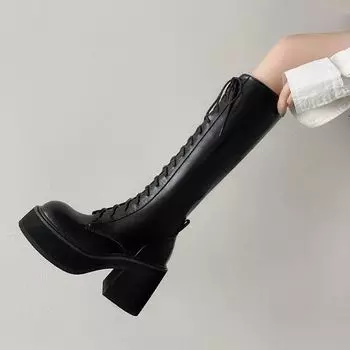 2025 new autumn and winter knight boots women s thick-soled small medium-length velvet Martin boots tall white locomotive boots 35