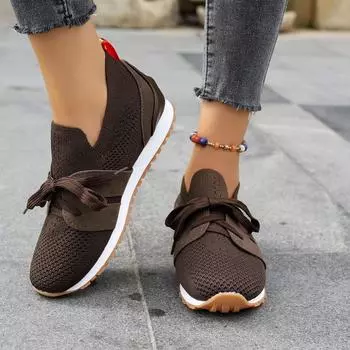 2025 new comfortable and casual women s sports shoes large size fly-woven mesh lace-up sports shoes women 36 чёрный