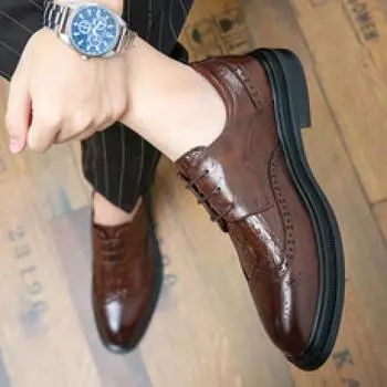 2025 new foreign trade casual leather shoes fashion leather shoes leather shoes men s business leather shoes 38 чёрный