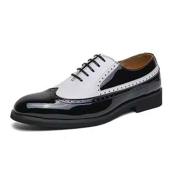 2025 new foreign trade men s British style Brock leather shoes large size color matching men s shoes low-top leather shoes 38 чёрный