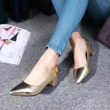 2025 new foreign trade thick heel pointed single shoes women s shoes large size 40-47 medium heel single shoes 35 красный