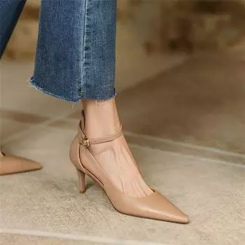 2025 new French niche pointed elegant word with stiletto single shoes hollow Roman bag head sandals women 34 абрикосовый