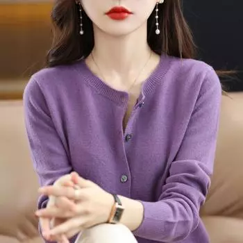 2025 New Knitted Cardigan Spring Long Sleeve Round Neck Sweater L
