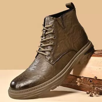 2025 new men s British style autumn and winter new fashion casual Martin boots, thick-soled versatile retro Shoes 38 хаки
