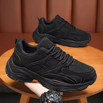 2025 New Men s Sporty Style Thick Bottom Mesh Upper Sports and Leisure Shoes Versatile Synthetic Material Fashion Trend 40 чёрный