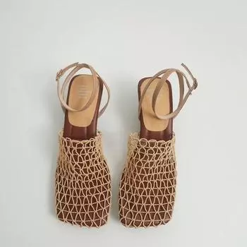 2025 New Mesh Design Women s Sandals Square Toe Women s Slippers Sweet High Heels Summer Casual Office Shoes Sandalias Mujer 37